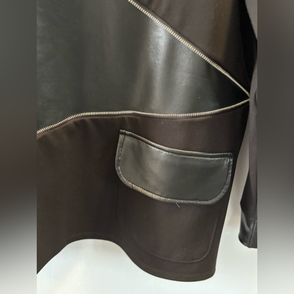JOSEPH RIBKOFF Faux Leather 10 Black Hoodie Zipper Accent Drawstring Edgy Casual - Picture 6 of 10
